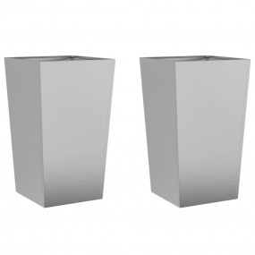 Garden Planter Set of 2 Silver Galvanized Steel Large