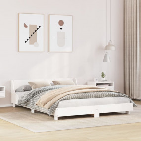 Bed Frame White Solid pine wood King Size Simple Bed Fr...