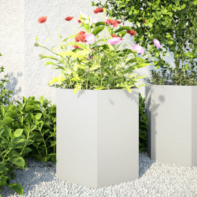 Garden Planter Set of 2 White Steel Medium Durable