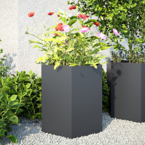 Garden Planter Set of 2 Anthracite Steel Large Garden P...