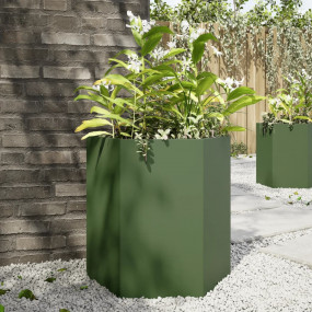 Garden Planter Olive Green Steel Medium Sturdy Hexagona...