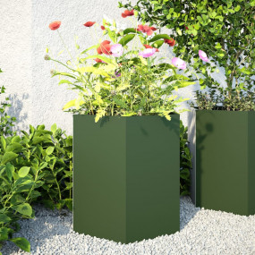 Garden Planter Set of 2 Olive Green Steel Medium Durabl...
