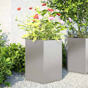 Garden Planter Set of 2 Silver Stainless steel Medium D...