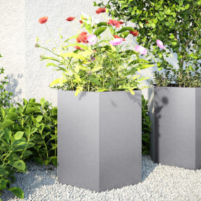 Garden Planter Set of 2 Silver Galvanized steel Medium ...