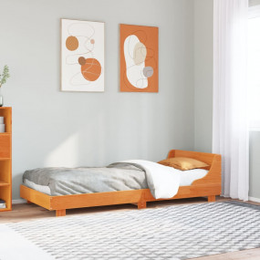Bed Frame Wax Brown Solid Pine Wood and Plywood Single ...