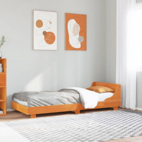 Bed Frame Wax Brown Solid Pine Wood 35.4 x 78.7 in Mode...