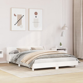 Bed Frame White Solid pine wood, Plywood Double Bed Fra...