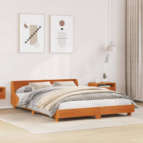 Bed Frame Wax Brown Solid Pine Wood 55 x 75 in Durable
