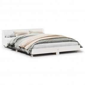 Bed Frame White Solid pine wood, Plywood slats Double D...