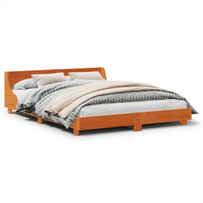 Bed Frame Wax brown Solid pine wood, Plywood Full Bed F...