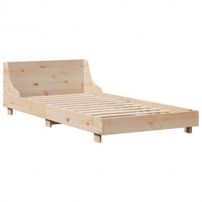 Bed Frame Natural Wood Solid Pine Wood, Plywood Slats S...