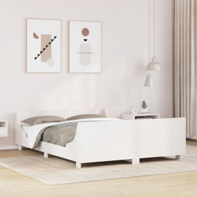 Bed Frame White Solid pine wood Double Durable Bed Fram...