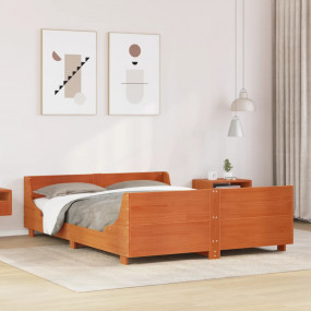 Bed Frame Wax brown Solid pine wood, Plywood Small Doub...