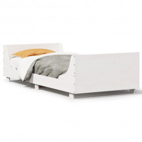 Bed Frame White Solid Pine Wood Twin Durable Rectangula...