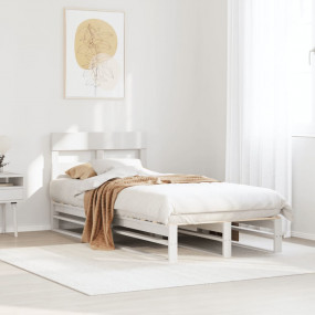 Bed Frame White Solid Pine Wood 35.4x79.5 in Modern Dur...