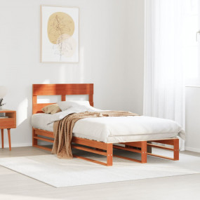 Bed Frame Wax brown Solid pine wood Twin Modern Bed Fra...