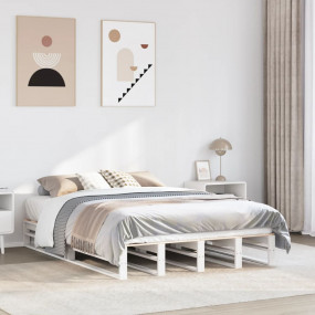 Bed Frame White Solid pine wood Double Durable Bed Fram...