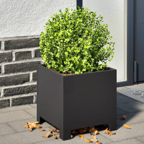 Garden Planter Set of 2 Black Steel 11.8x11.8x11.8 in D...
