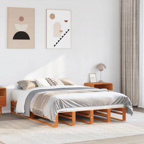 Bed Frame Wax Brown Solid pine wood Standard Double Dur...
