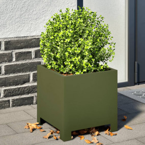Garden Planter Olive Green Steel 11.8x11.8x11.8 in Gard...