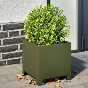 Garden Planter Set of 2 Olive Green Steel Medium Tough