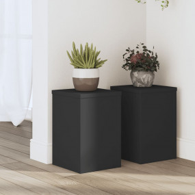 Plant Stand Set of 2 Black Engineered Wood Small Durabl...