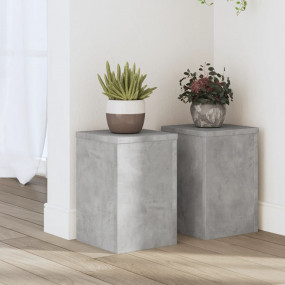 Plant Stand Set of 2 Concrete Grey Engineered Wood Smal...