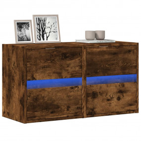 TV Wall Cabinet Set of 2 Smoked Oak Engineered Wood