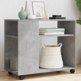 Side Table Concrete Grey Engineered Wood Lockable Wheel...