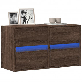 TV Wall Cabinet Set of 2 Brown Oak Engineered Wood Medi...