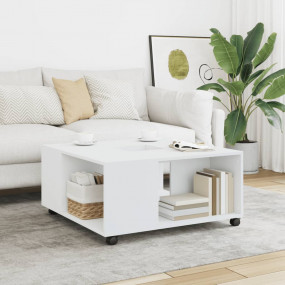 Coffee Table White Engineered wood Medium Rollable Coff...
