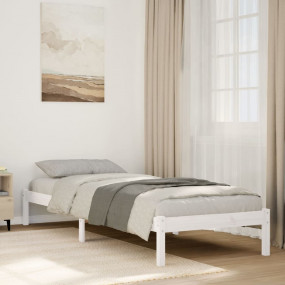 Bed Frame White Solid Pine Wood Twin Bed Modern Bed Fra...