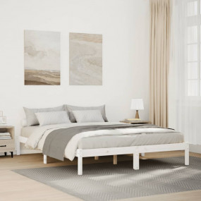 Bed Frame White Solid pine wood 55.1x86.6 in Bed Frame