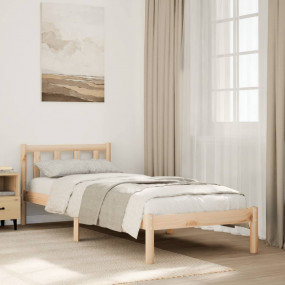 Bed Frame Natural Wood Solid Pine Wood 90 x 83 in Bed F...