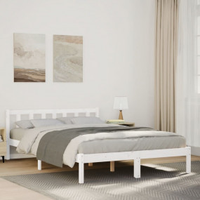Bed Frame White Solid Pine Wood 55x83 in Modern Bed Fra...