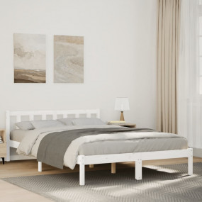 Bed Frame White Solid pine wood Double Bed Frame Rectan...