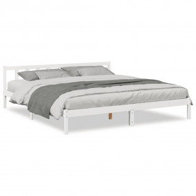 Bed Frame White Solid Pine Wood 70.9 x 82.7 in Extra Lo...
