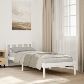 Bed Frame White Solid pine wood 35.4 x 86.6 in Extra Lo...