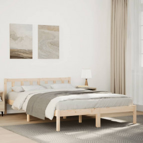 Bed Frame Natural Wood Solid Pine Wood Double Modern Be...
