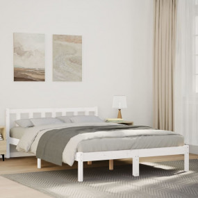 Bed Frame White Solid pine wood Double, Extra Long Bed ...
