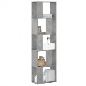 Bookcase Concrete Grey Engineered Wood 5-Tier Modern Sh...