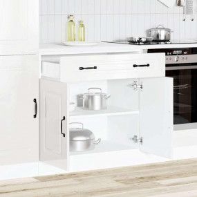 Kitchen Base Cabinet High Gloss White Engineered Wood M...