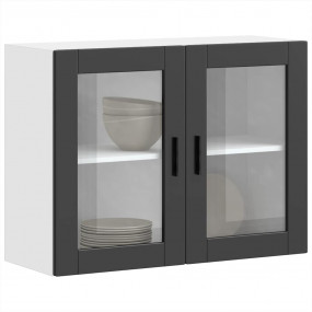 Kitchen Wall Cabinet Black Engineered wood and glass Me...