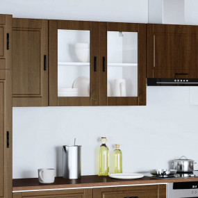 Kitchen Wall Cabinet Brown Oak Engineered Wood, Glass M...