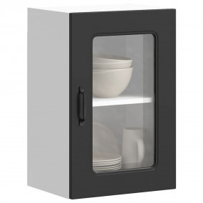Kitchen Wall Cabinet Black Engineered wood and glass Me...