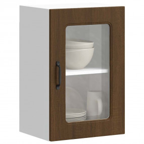 Kitchen Wall Cabinet Brown Oak Engineered wood and Glas...