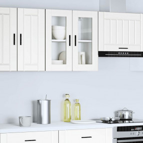 Kitchen Wall Cabinet White Engineered wood and glass Me...
