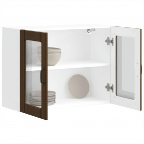 Kitchen Wall Cabinet Brown Oak Engineered Wood and Glas...