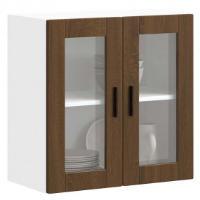 Kitchen Wall Cabinet Brown Oak Engineered wood and glas...
