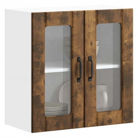 Kitchen Wall Cabinet Smoked Oak Engineered Wood and Gla...